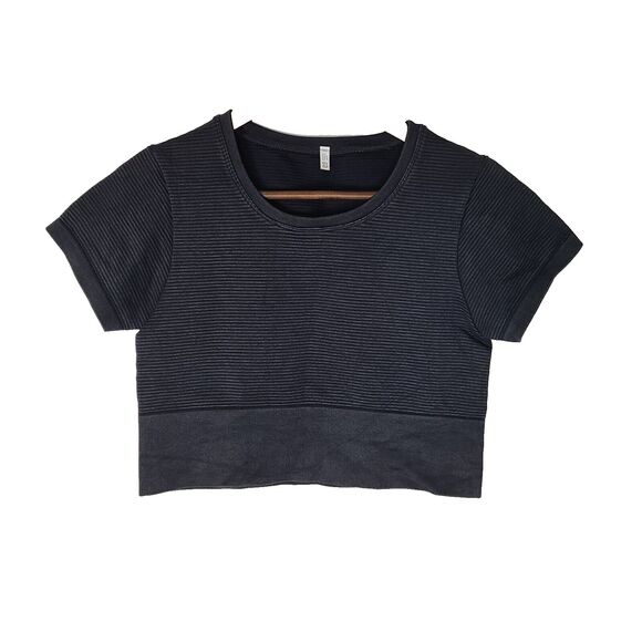 aerie Tops - Aerie Ribbed Fitted Cropped Athletic Top Grey Womens